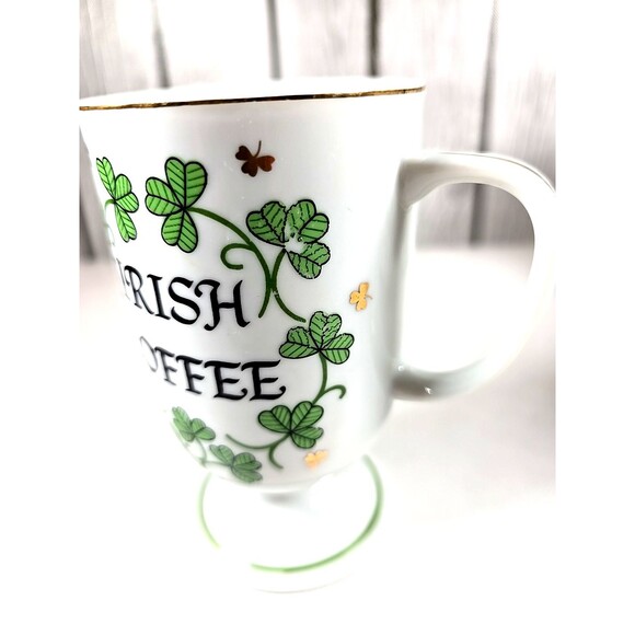 Vintage Irish Coffee Footed Mugs Set of 4 Gold Trim Shamrocks 8 oz Mugs - Picture 4 of 16